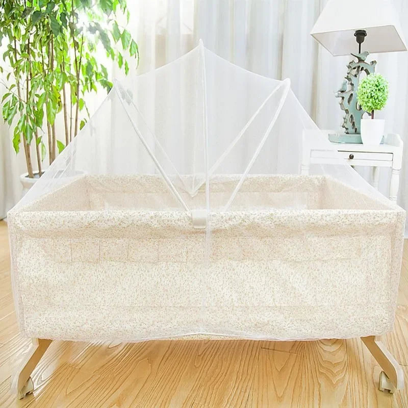 Foldable Shaker with Mosquito Net,Solid Wood Cradle Bed Can Swing,Baby Stroller,mobile Baby Carriage,Infant Crib,baby Nest Bed