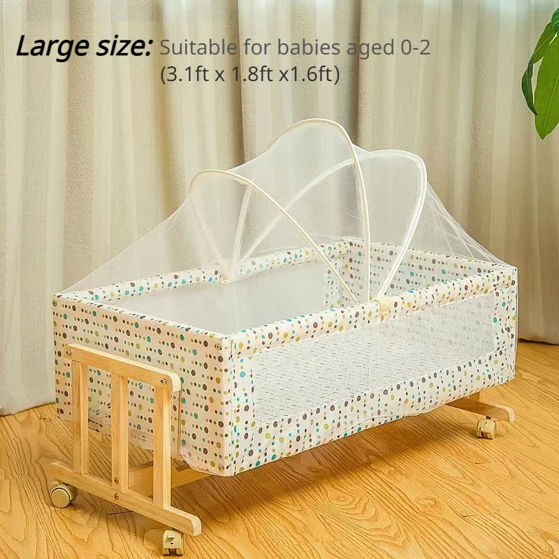 Foldable Shaker with Mosquito Net,Solid Wood Cradle Bed Can Swing,Baby Stroller,mobile Baby Carriage,Infant Crib,baby Nest Bed