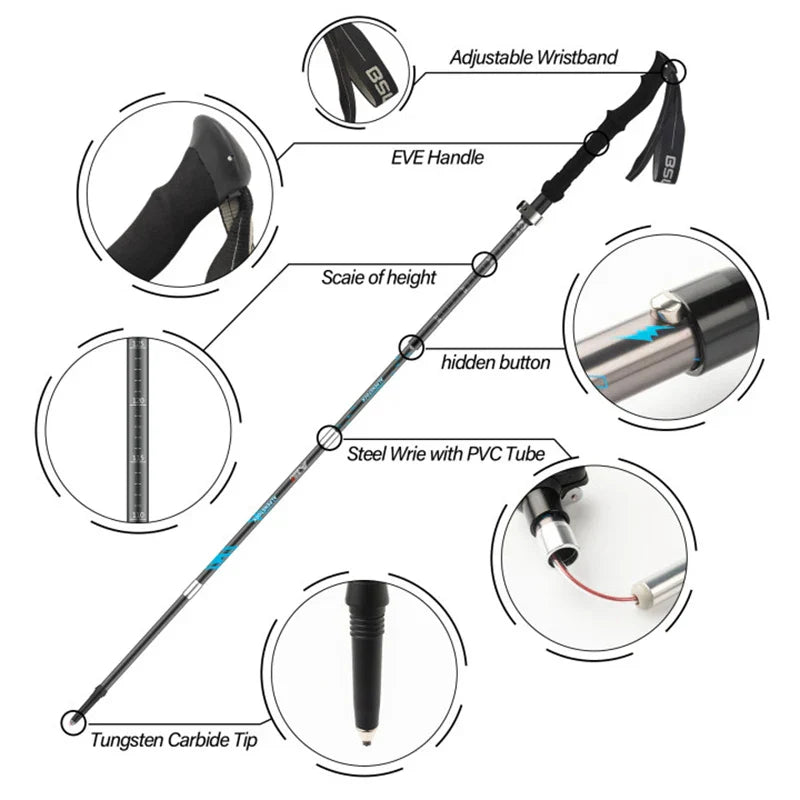 Folding Trekking Poles Ultralight Nordic Walking Stick Hiking