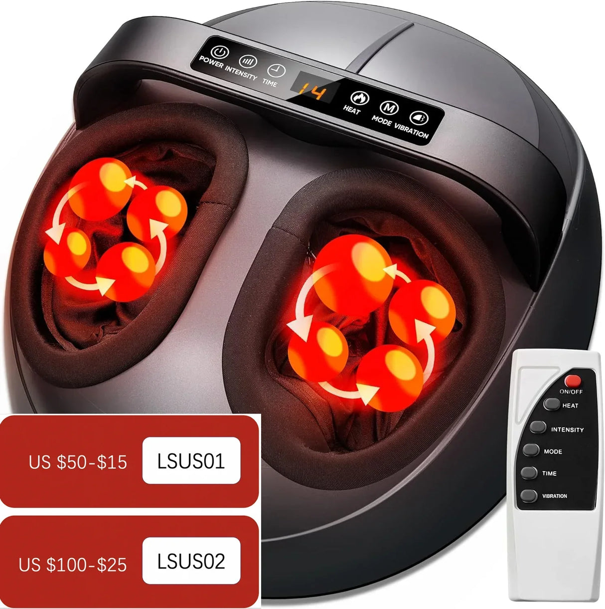 Foot Massager Heating Therapy Hot Compression Shiatsu Knead