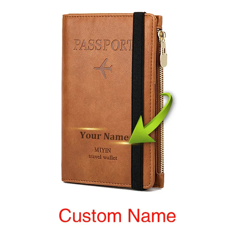 Free Engraved Rfid Passport Covers Travel Women Men Vintage Wallet Business Multi Function Bank Card Holder Case Customized