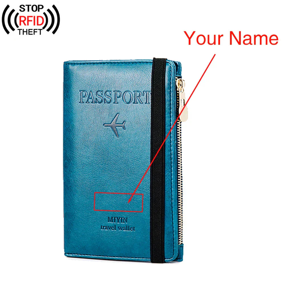 Free Engraved Rfid Passport Covers Travel Women Men Vintage Wallet Business Multi Function Bank Card Holder Case Customized