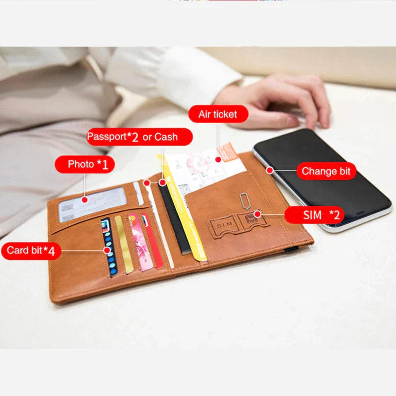 Free Engraved Rfid Passport Covers Travel Women Men Vintage Wallet Business Multi Function Bank Card Holder Case Customized