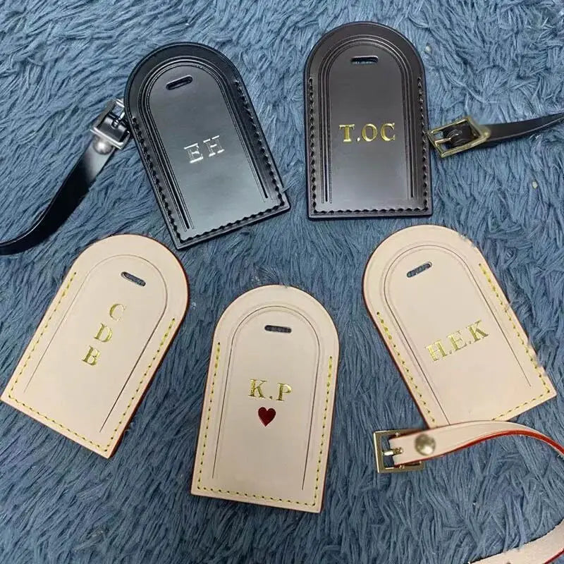 Free Monogrammed Vegetable Tanned Leather Luggage Tag Aircraft