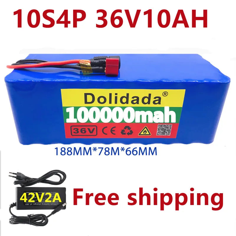 Free shipping 36V battery 10S4P 100Ah battery pack