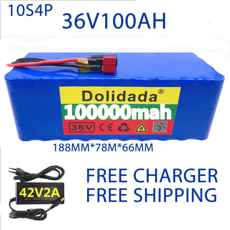 Free shipping 36V battery 10S4P 100Ah battery pack