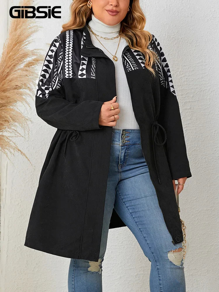 GIBSIE Plus Size Ethnic Print Black Mid Long
