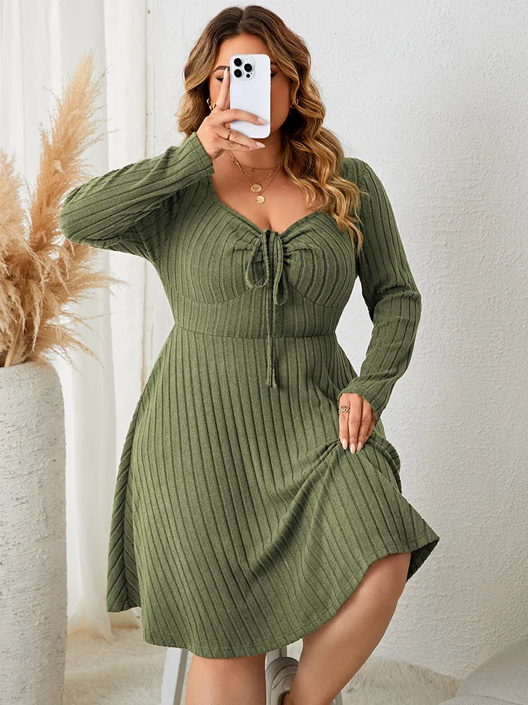 GIBSIE Plus Size Sweettheart Neck Knot Front A-Line