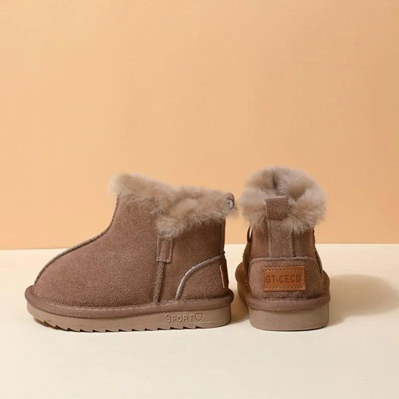 GT-CECD New Winter Children Snow Boots Genuine Leather