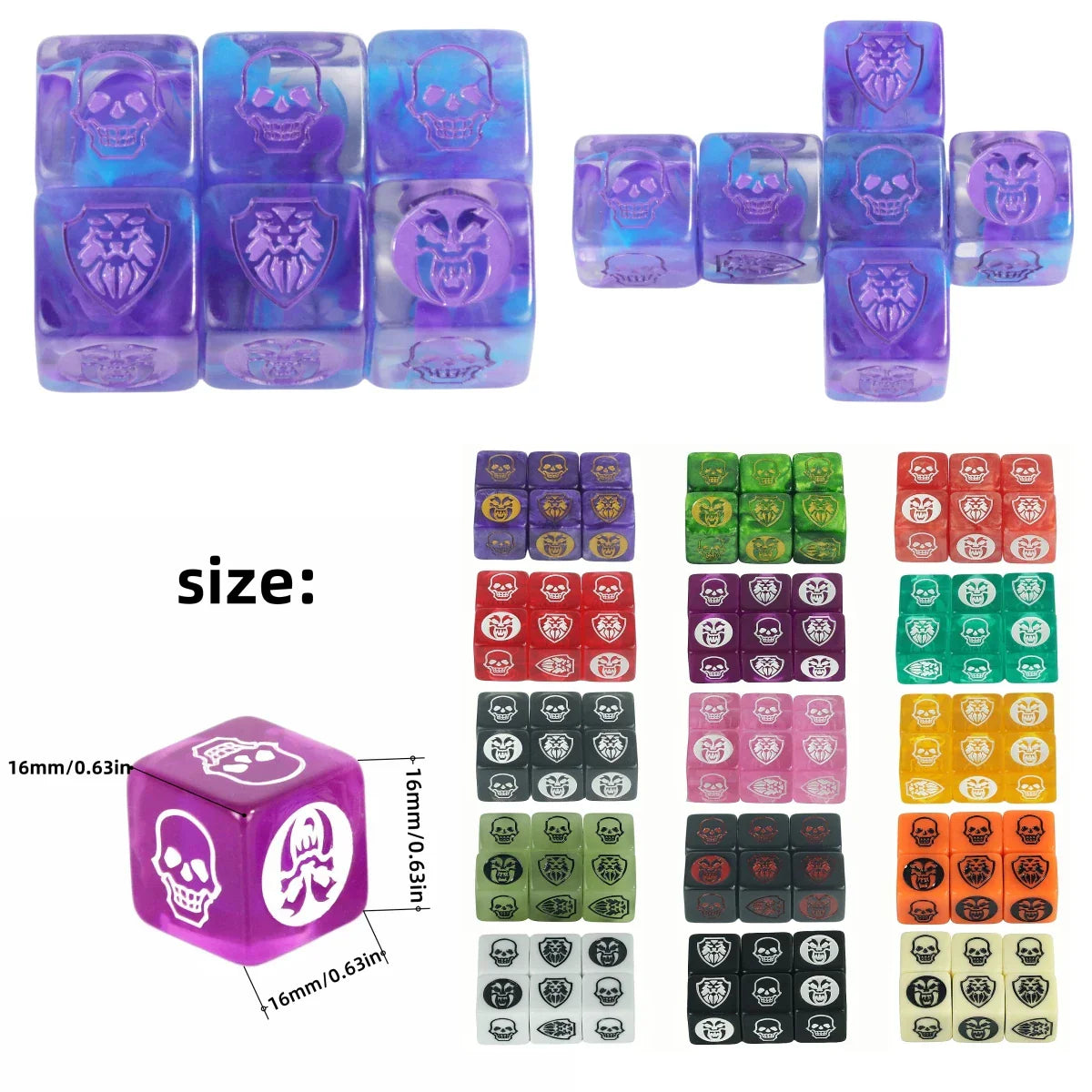Game Dice 6pcs D6 Dice Opaque Color for