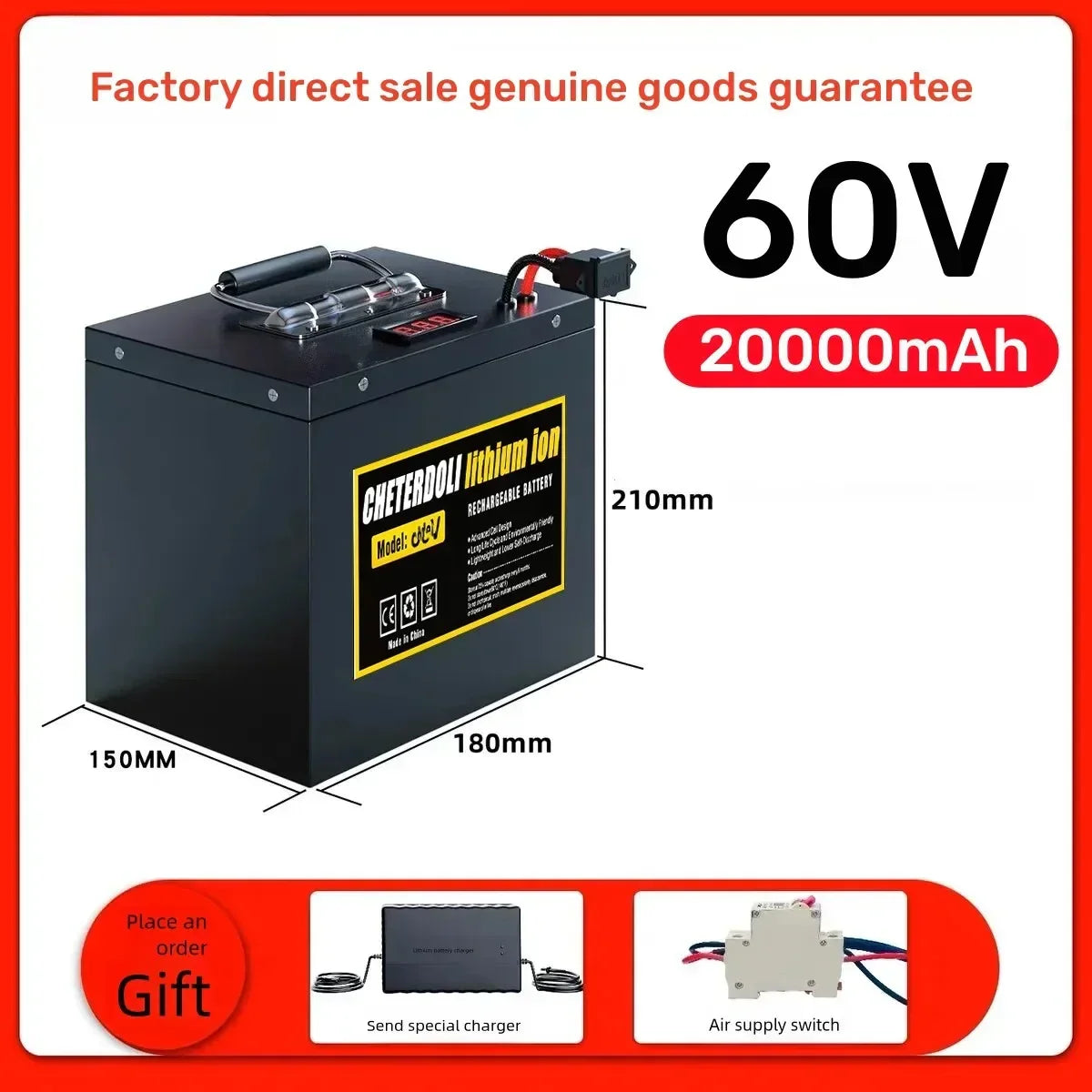 Genuine 60V 72V Ebike Lithium Battery 20Ah 30Ah