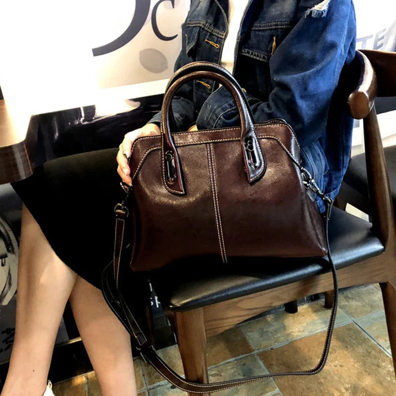 Genuine Leather Women Handbag Top Handle Shoulder Cross