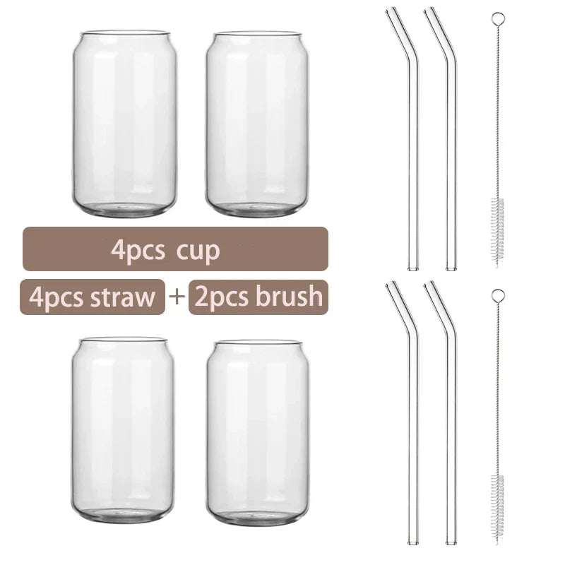 Glass Cup Bamboo Lid Bubble Tea Transparent Cold