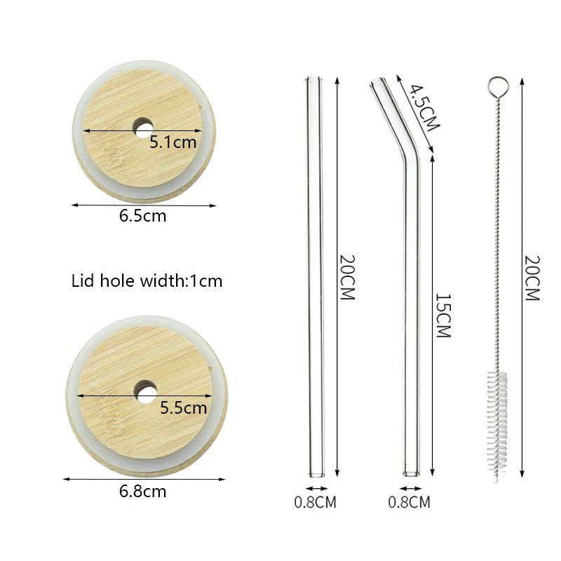 Glass Cup Bamboo Lid Bubble Tea Transparent Cold