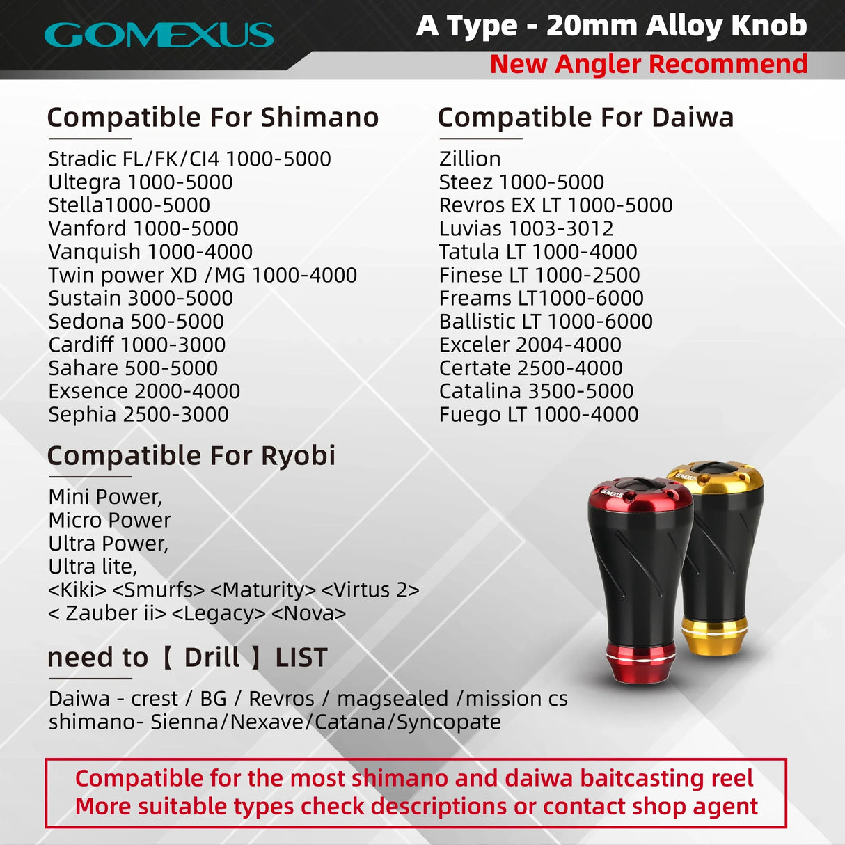 Gomexus Spinning Aluminum Alloy Reel Handle Knob 20mm