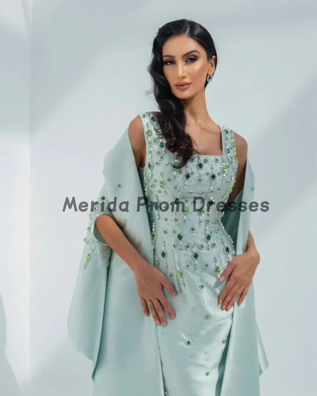 Green Crystal Handbeading Prom Dresses 2Piece Jacket Back
