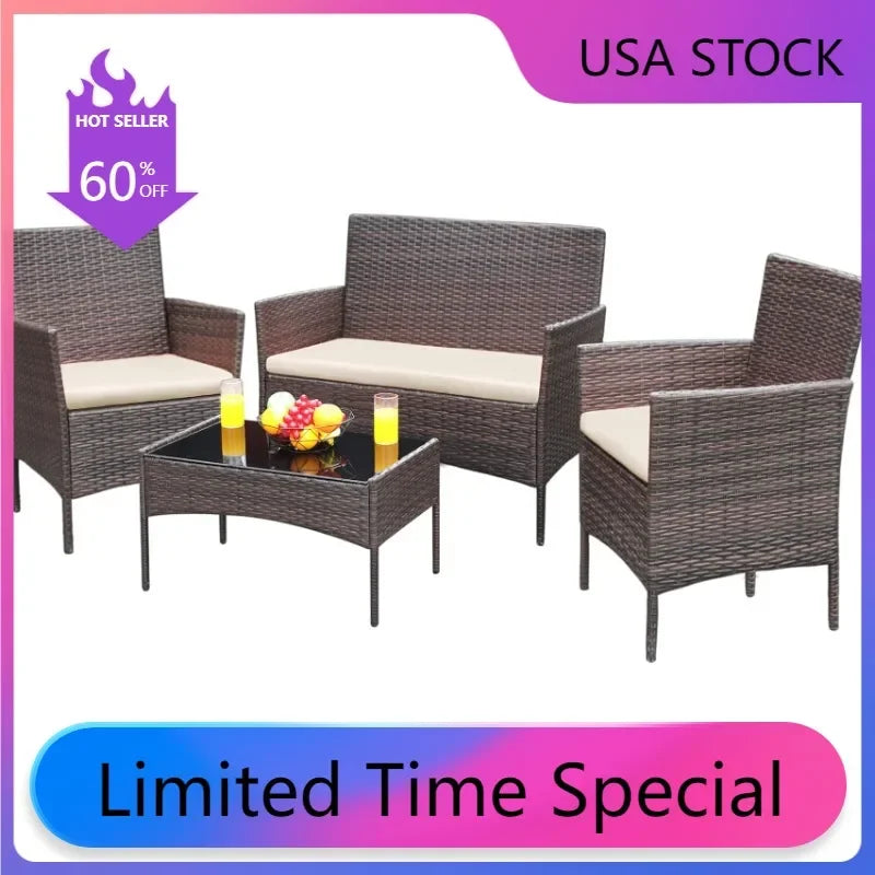 Greesum Patio Furniture 4 Pieces Conversation Sets Outdoor