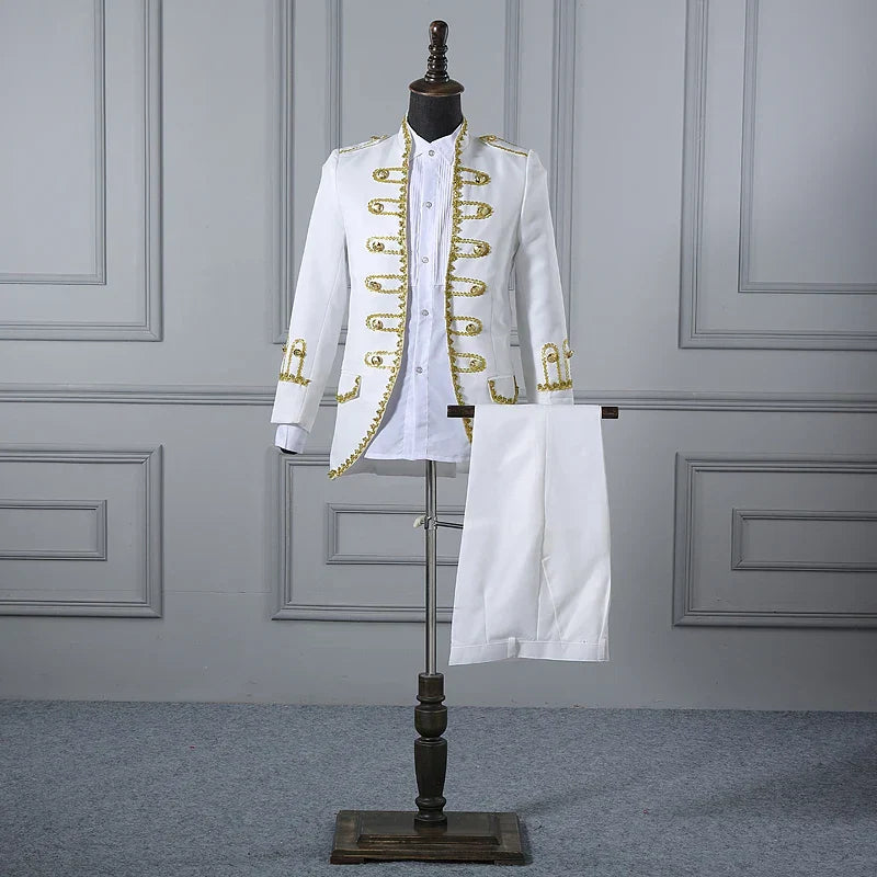 Groom formal Uniform blue white Red Men Court