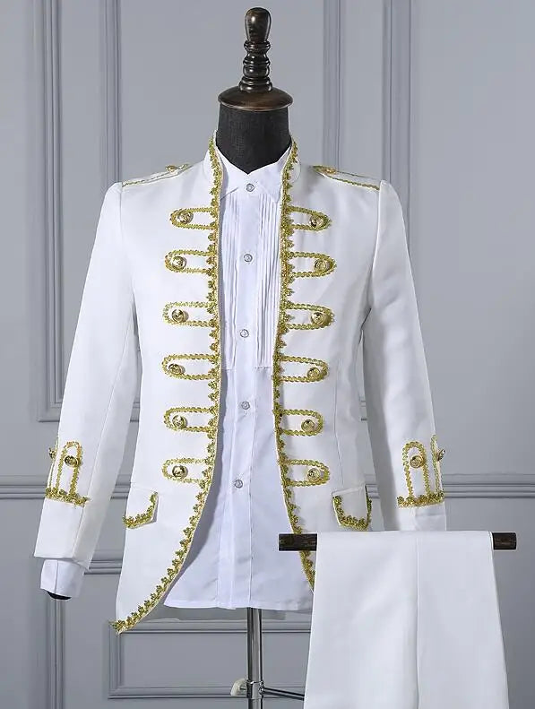 Groom formal Uniform blue white Red Men Court