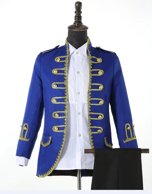 Groom formal Uniform blue white Red Men Court