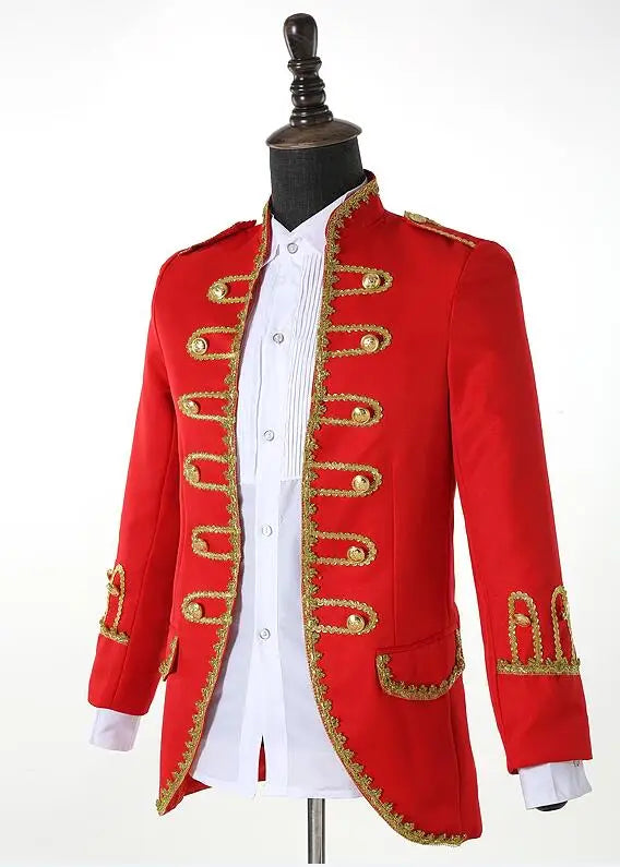 Groom formal Uniform blue white Red Men Court