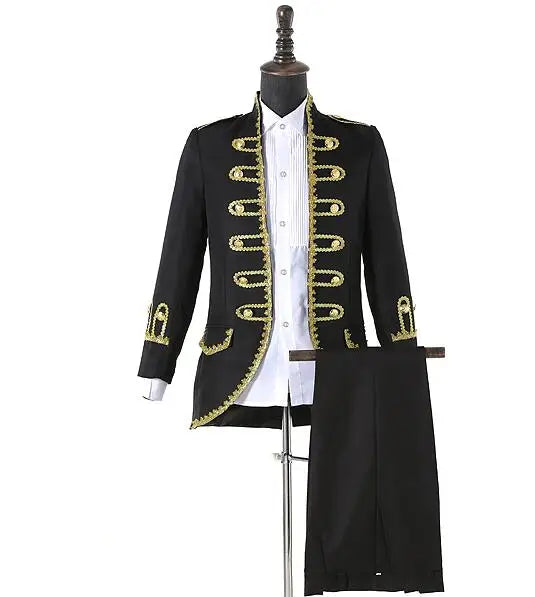 Groom formal Uniform blue white Red Men Court