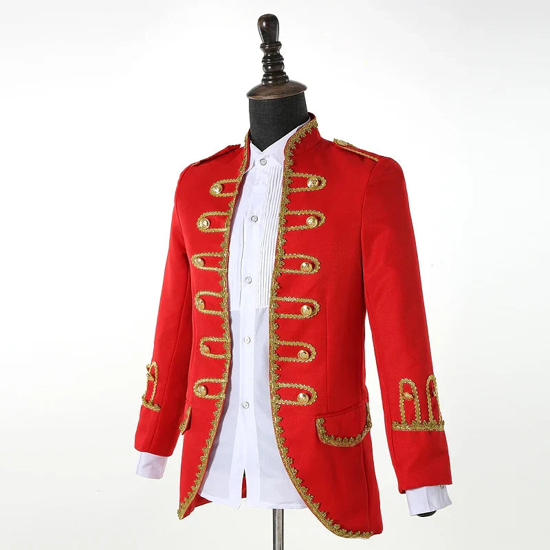 Groom formal Uniform blue white Red Men Court