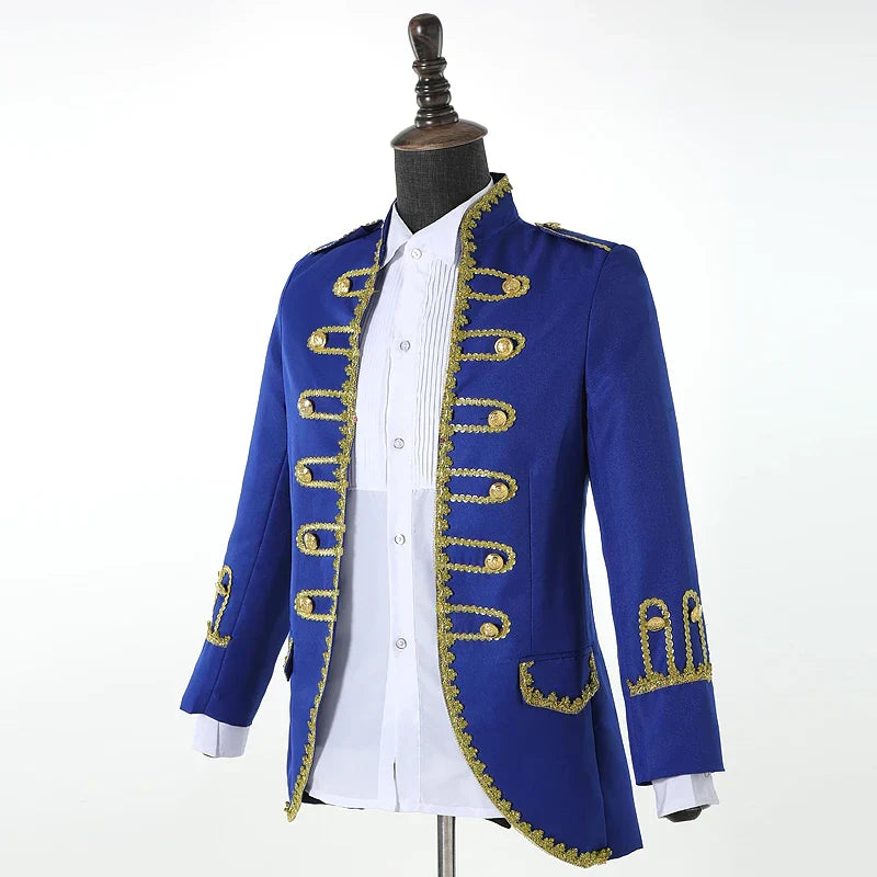 Groom formal Uniform blue white Red Men Court