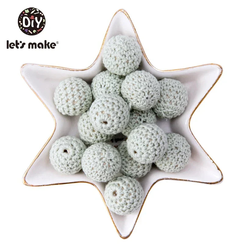 Let's Make 100Pcs Crochet Beaded Wood Teether 16mm