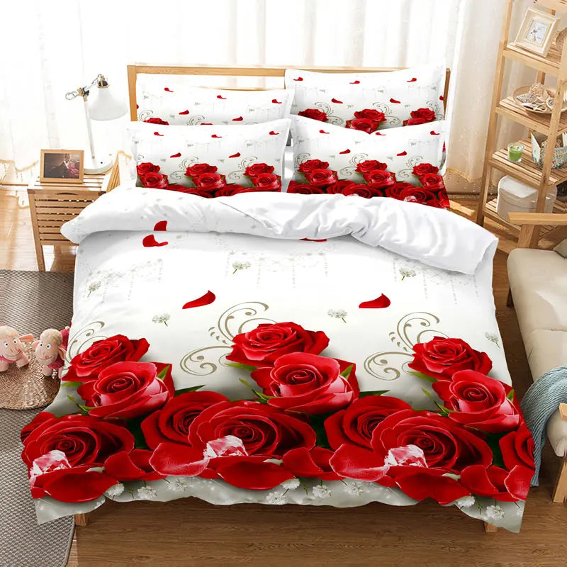 Red Rose Bedding Set Quilt Duvet Cover Comforter