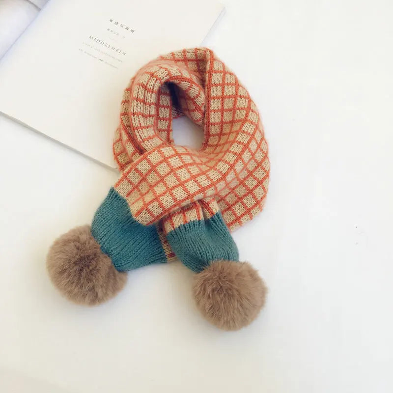 New Winter Children Plaid Knitted Scarves Korean Style