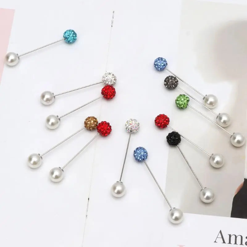 12PcsSet Women Brooch Pins Crystal Hijab Scarf Pearl