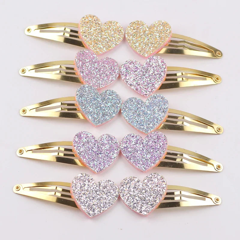 10pcs/lot Small Size Girls Hairclips Glitter Heart Birthday