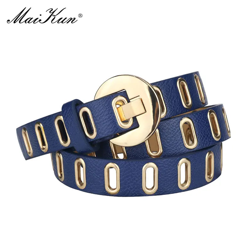 Maikun New Grunge Women Belt Adjustable Hole Grunge Punk Belts for Women Alloy Pin Buckle PU Leather Belt