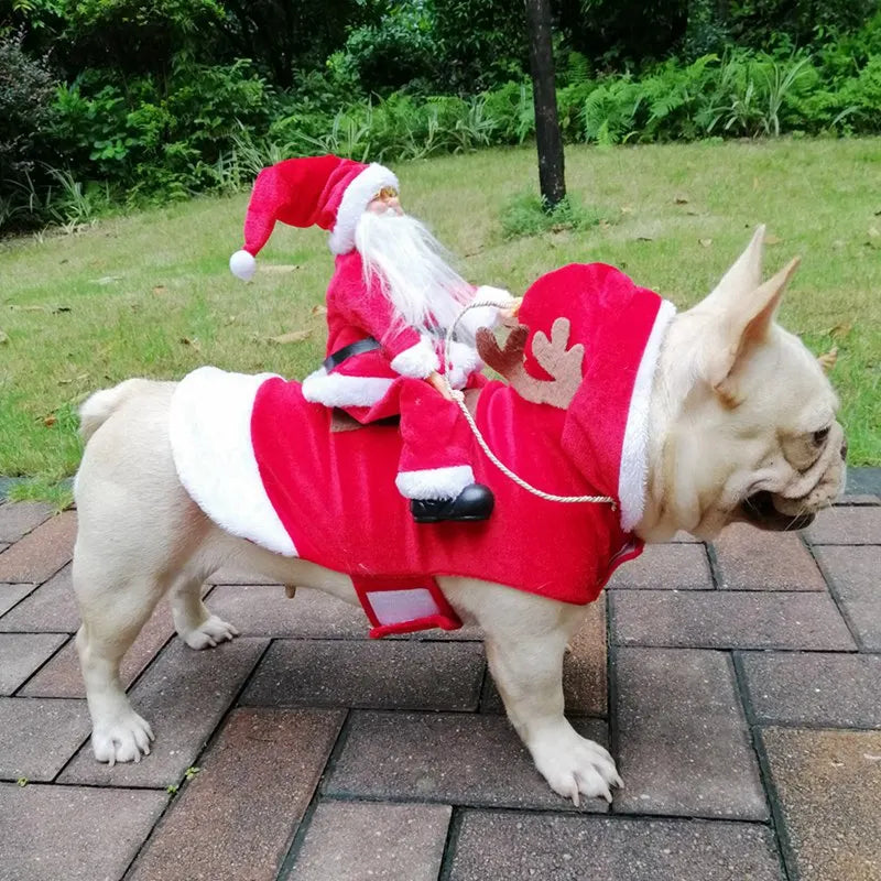 Fun Pet Dog Christmas clothes Santa Claus riding