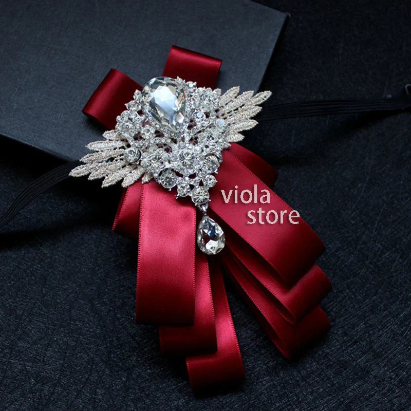 Elegant Gorgeous Diamond Ribbon Bowtie Men Wedding Suit