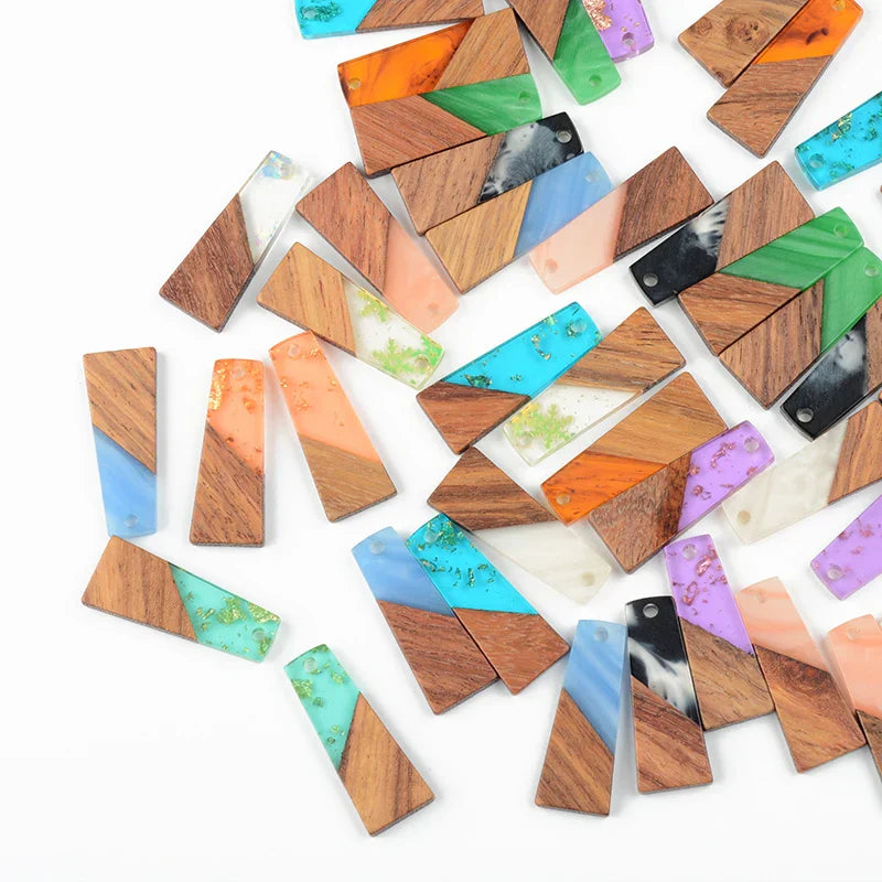 10PCS Trapezoid Earrings Accessories Natural Wood & Resin