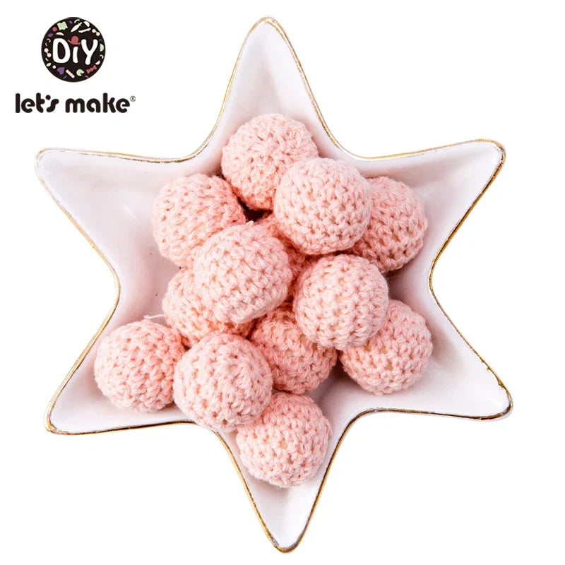 Let's Make 100Pcs Crochet Beaded Wood Teether 16mm
