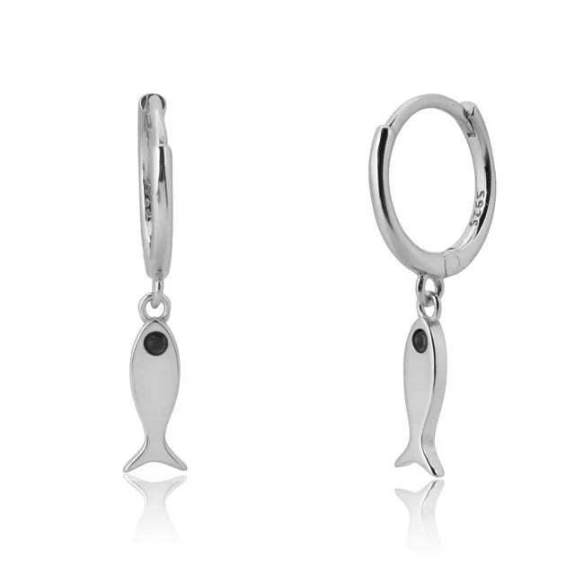 CCFJOYAS 925 Sterling Silver Lightning/Awl/Animal Pendant Hoop Earrings