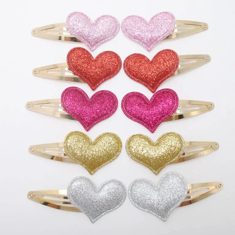 10pcs/lot Small Size Girls Hairclips Glitter Heart Birthday