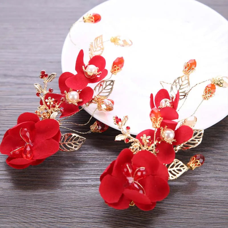 New Fashion Chinese Red Flower Simulated Pearl Crystal