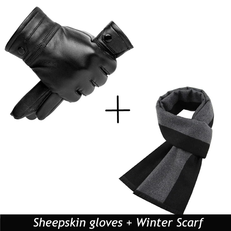 BISON DENIM Men Genuine Sheepskin Leather Gloves Autumn