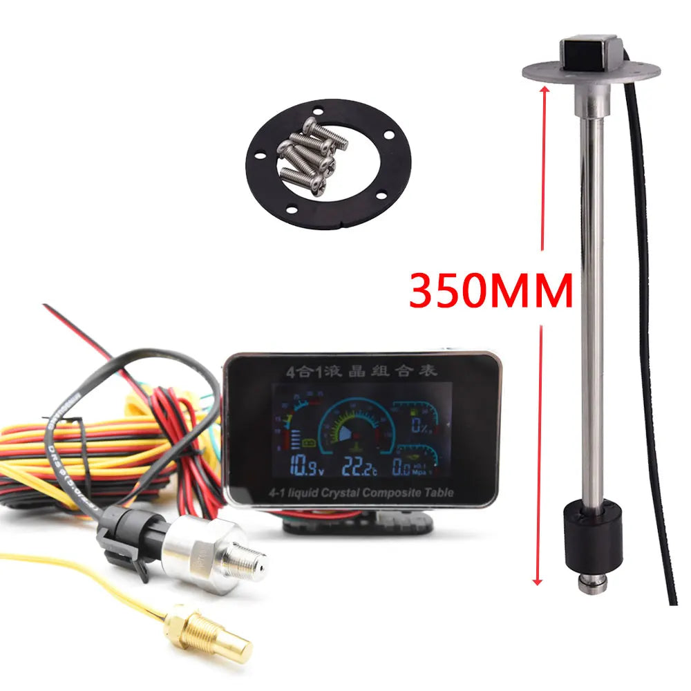 4-in-1 LCD Car Digital Gauge: Voltmeter, Oil Pressure, Fuel, Water Temp