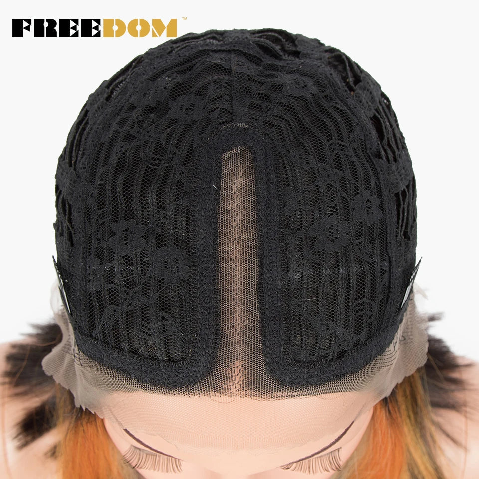 FREEDOM Straight Synthetic Lace Wigs Short Bob Ombre