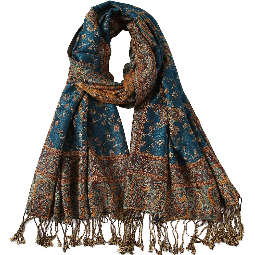 Pashmina Silk Scarf Shawl Wrap Paisley Jacquard Flowers