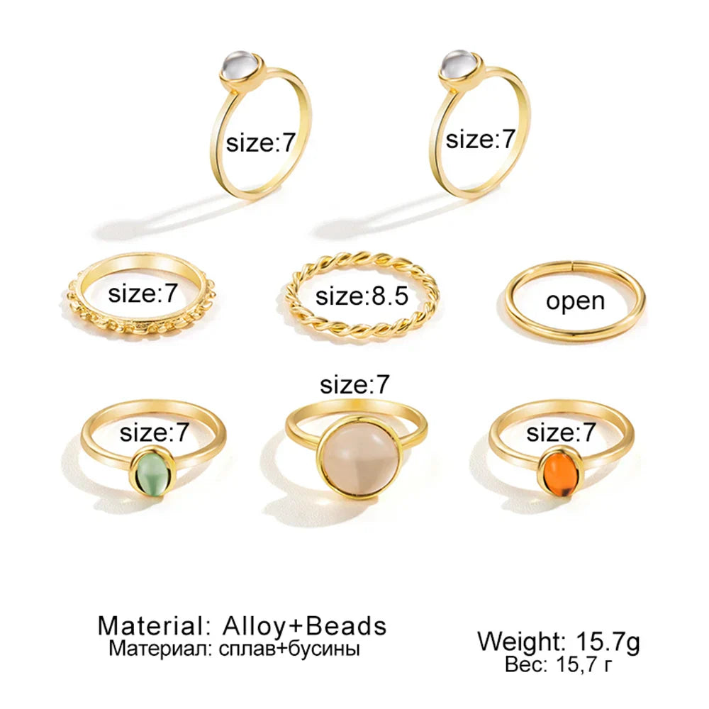 Korean Colorful Stone Rings Set for Women Girls