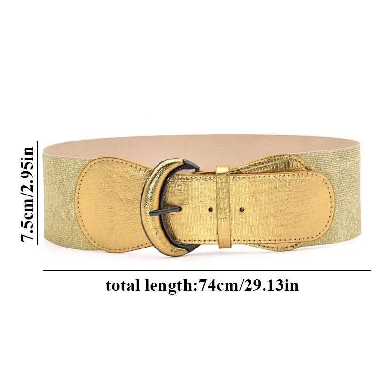 Fashion Silver Blue Gold Women Wide Elastic Waist