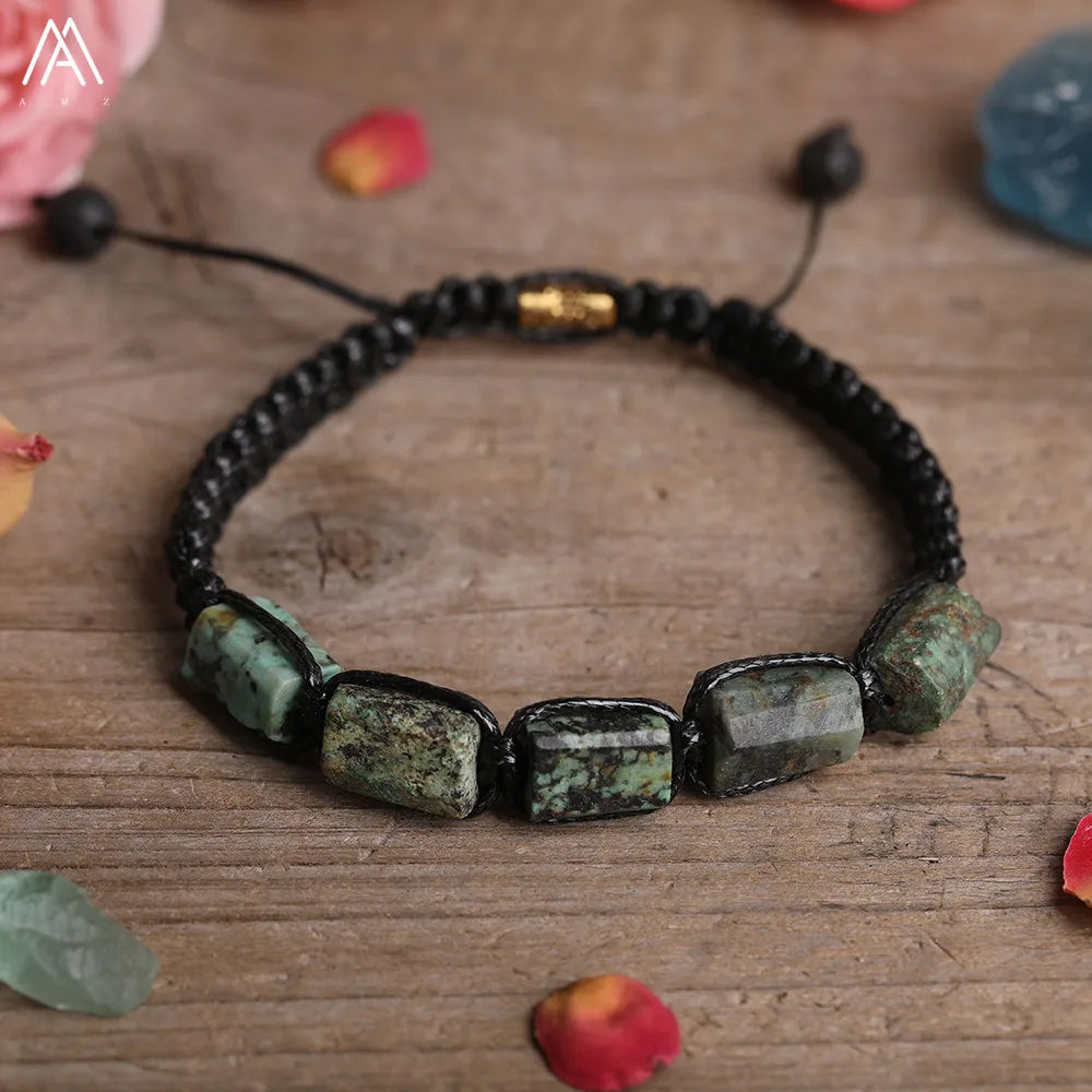 Natural Black Tourmaline Nugget Beads Knotted Handmade Woven