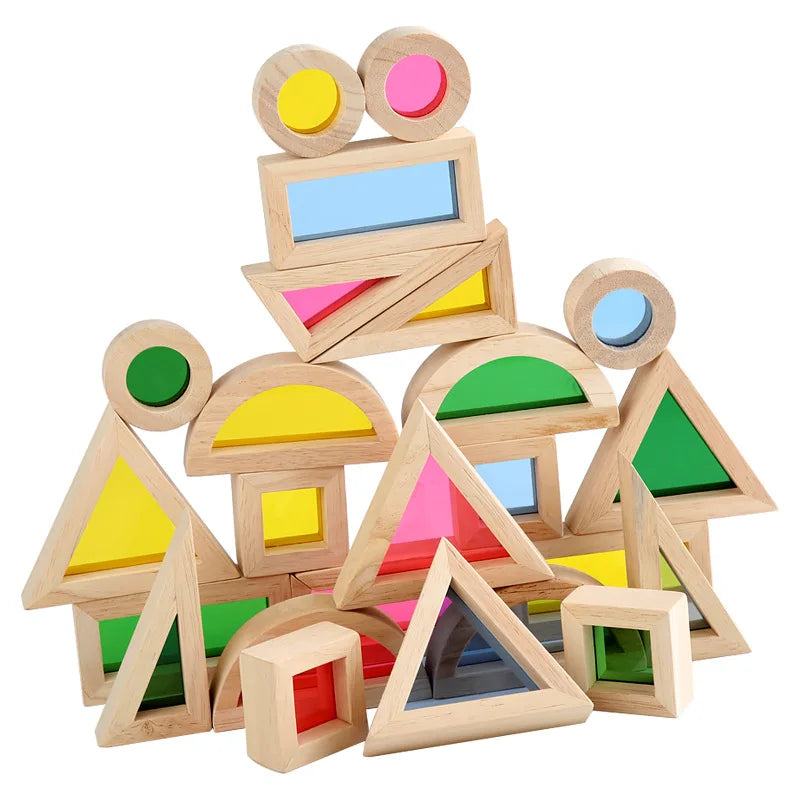 Kid Montessori Wooden Toy Rainbow Stacking Acrylic Block