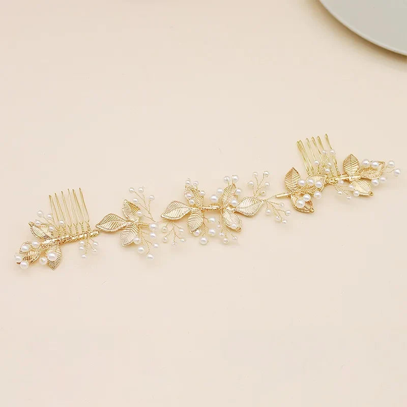 QYY Newest Gold Color Leaves Wedding Hair Comb